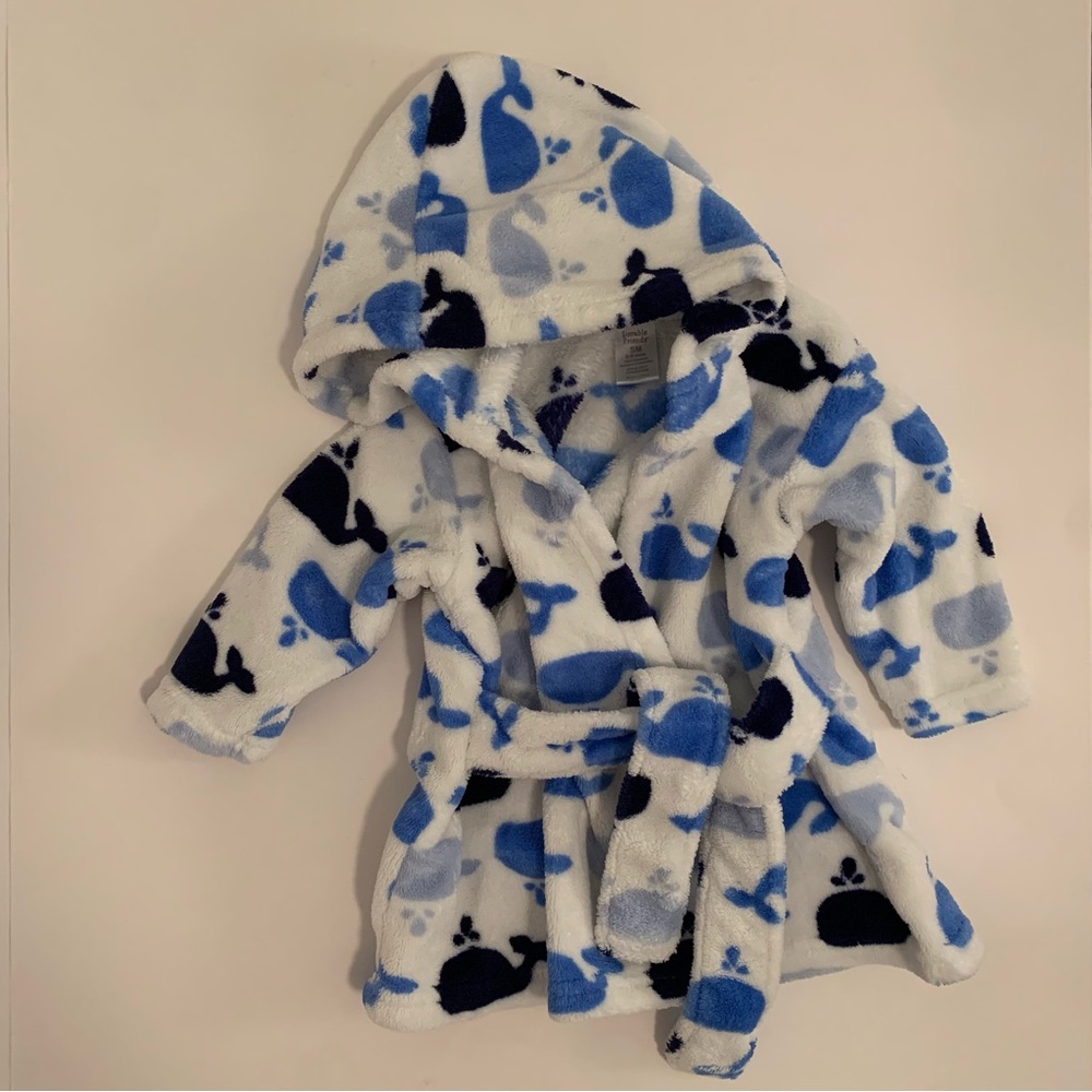 LuVable Friends Soft and Comfy Whale Print Robe Boys Girls Size 9 Months